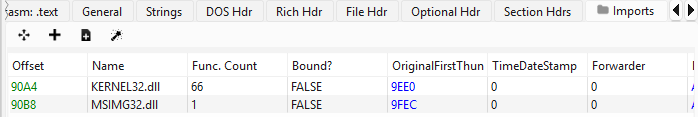 Import table: only KERNEL32.dll and MSIMG32.dll
